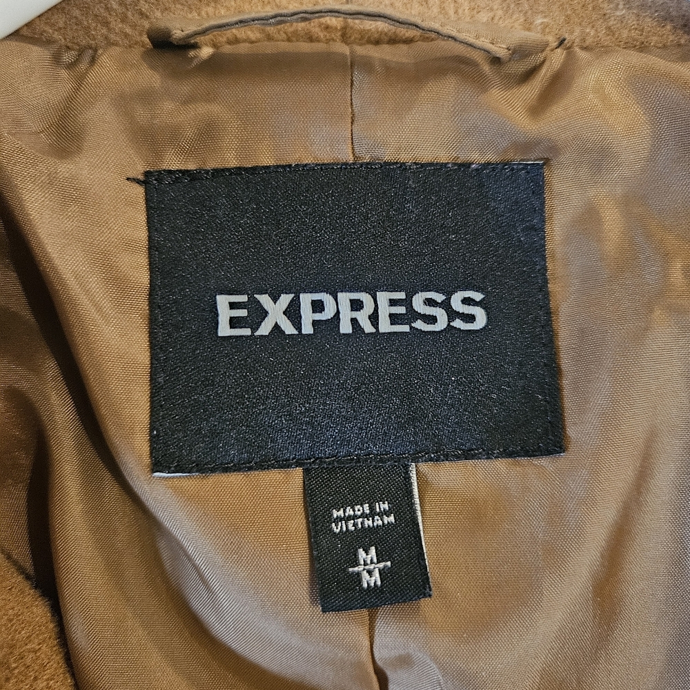 EXPRESS Recycled Wool Belted Trench Coat Camel Medium - Picture 5 of 10